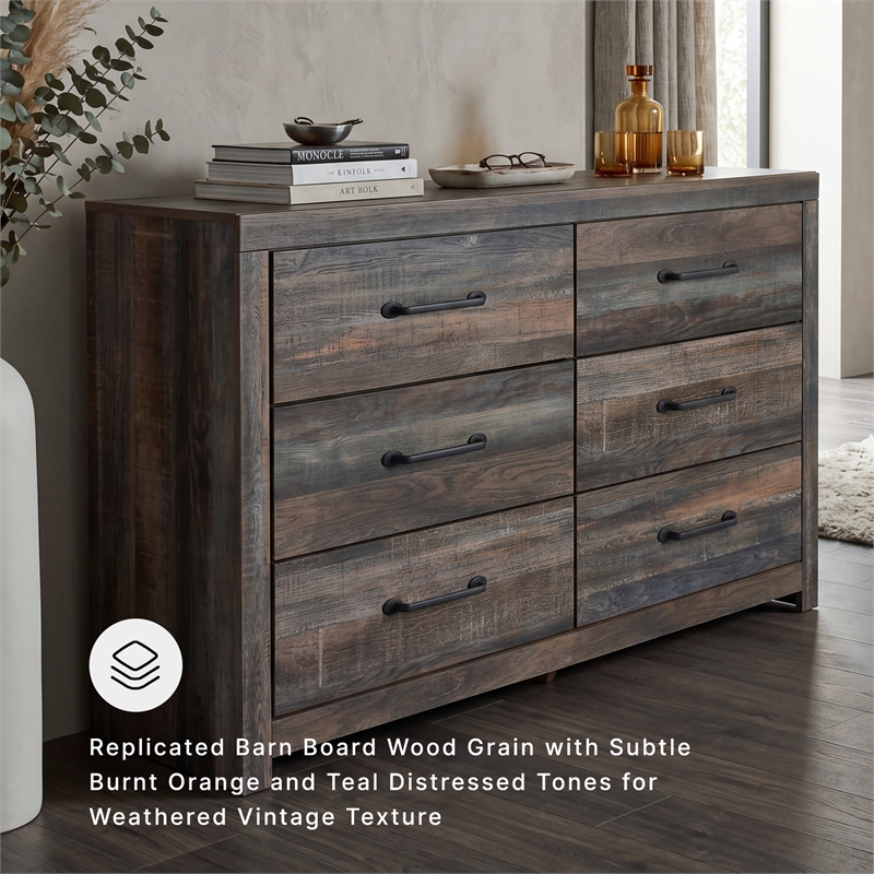 Ashley Furniture Drystan 6 Drawer Dresser in Burnt Orange and Teal