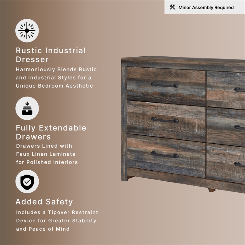 Ashley Furniture Drystan 6 Drawer Dresser in Burnt Orange and Teal