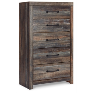 Ashley Furniture Drystan 5 Drawer 32&quot Chest in Burnt Orange and Teal