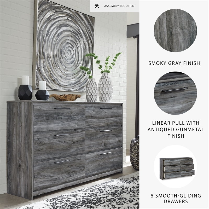Signature Design by Ashley Baystorm 6 Drawer Double Dresser in Smokey Gray
