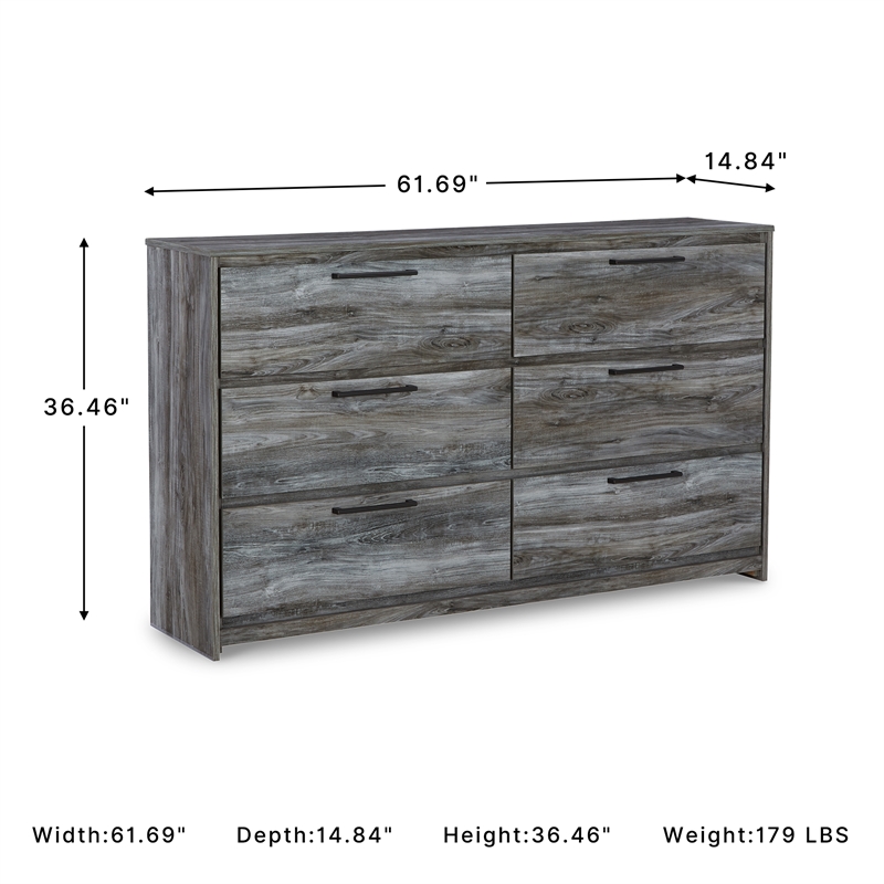 Signature Design by Ashley Baystorm 6 Drawer Double Dresser in Smokey Gray