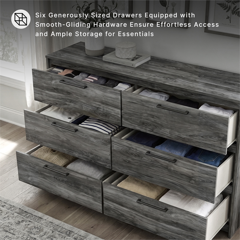 Signature Design by Ashley Baystorm 6 Drawer Double Dresser in Smokey Gray