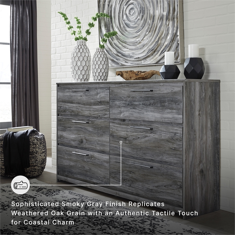 Signature Design by Ashley Baystorm 6 Drawer Double Dresser in Smokey Gray