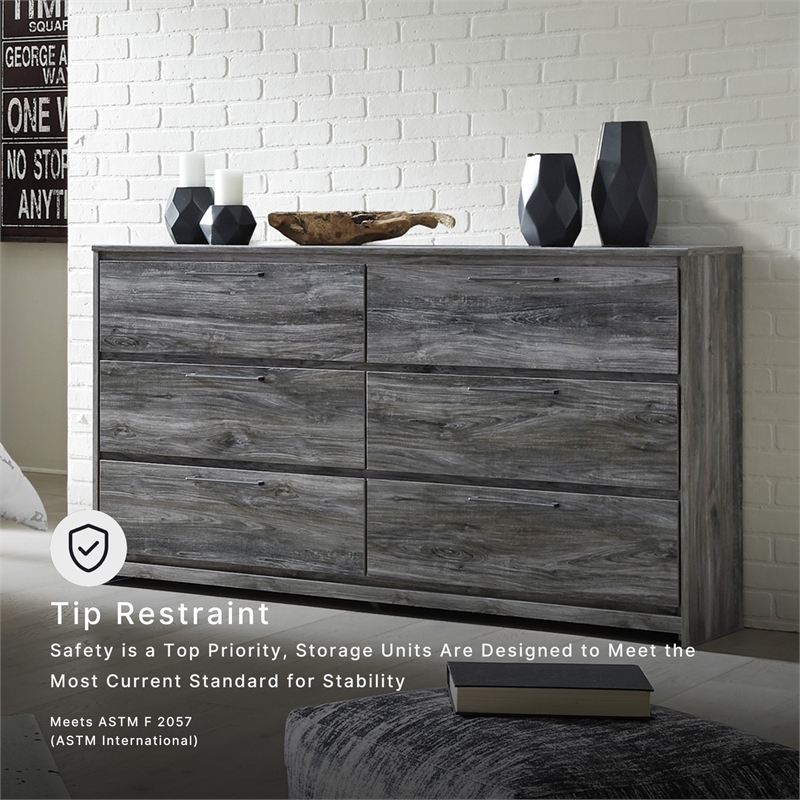 Signature Design by Ashley Baystorm 6 Drawer Double Dresser in Smokey Gray