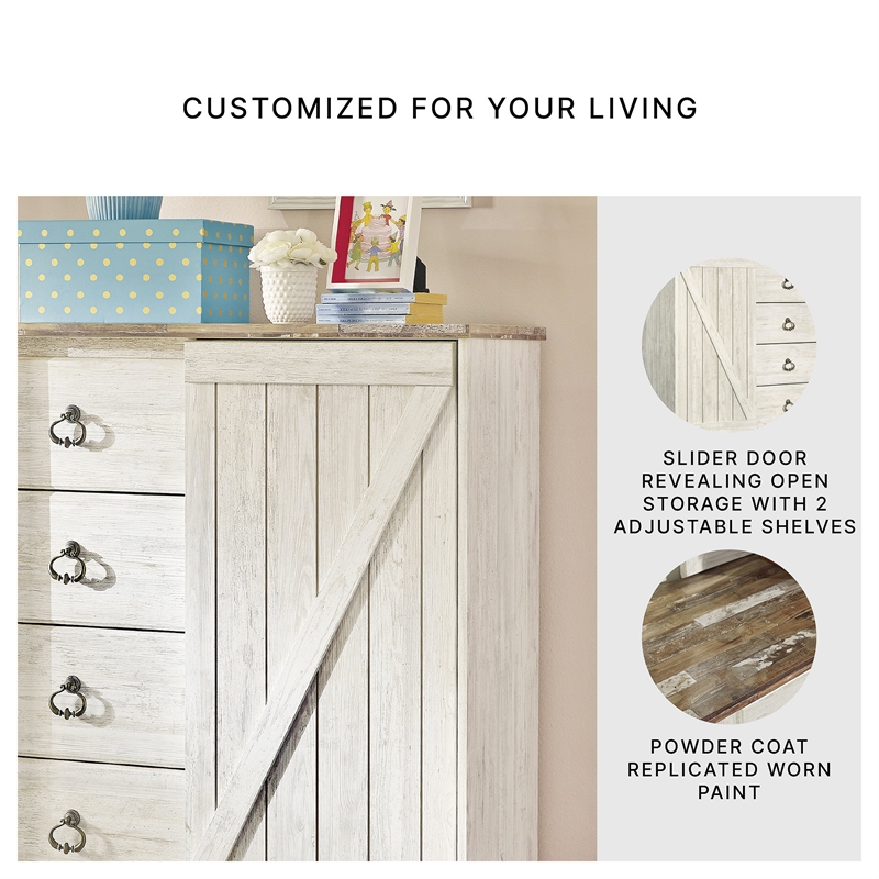 Signature Design by Ashley Willowton 4 Drawer Door Chest in Whitewash