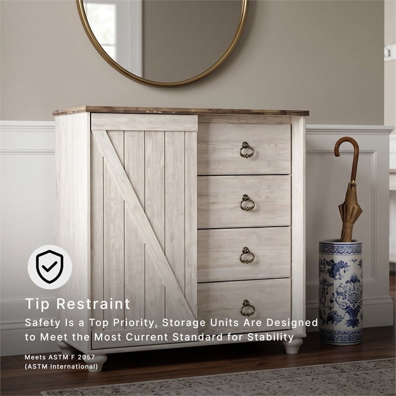 Signature Design by Ashley Willowton 4 Drawer Door Chest in Whitewash