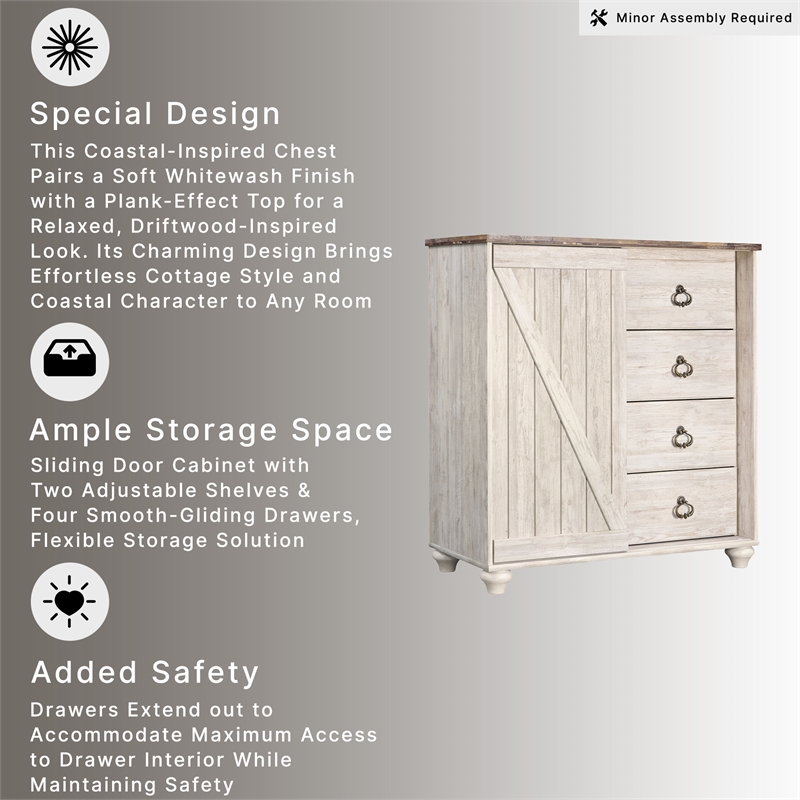 Signature Design by Ashley Willowton 4 Drawer Door Chest in Whitewash