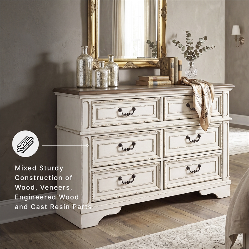 Ashley Furniture Realyn Engineered Wood 6 Drawer Double Dresser in Mahogany