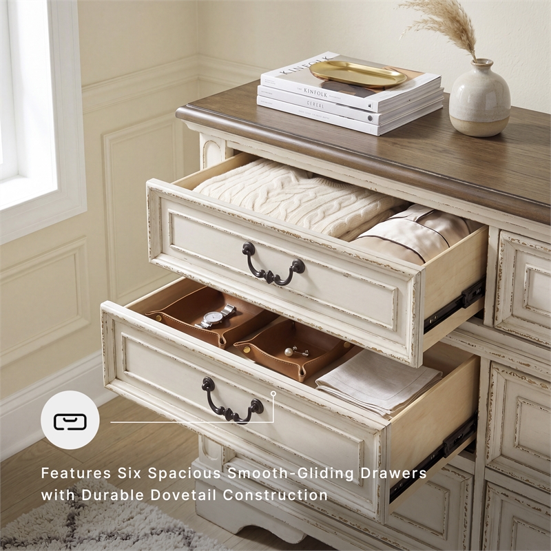 Ashley Furniture Realyn Engineered Wood 6 Drawer Double Dresser in Mahogany