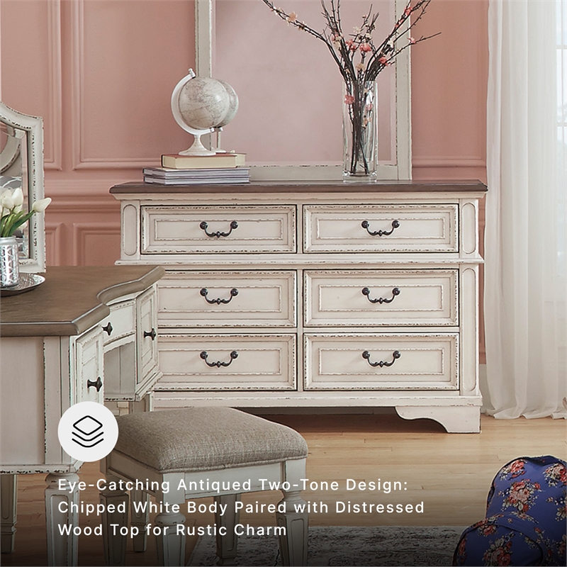 Ashley Furniture Realyn Engineered Wood 6 Drawer Double Dresser in Mahogany