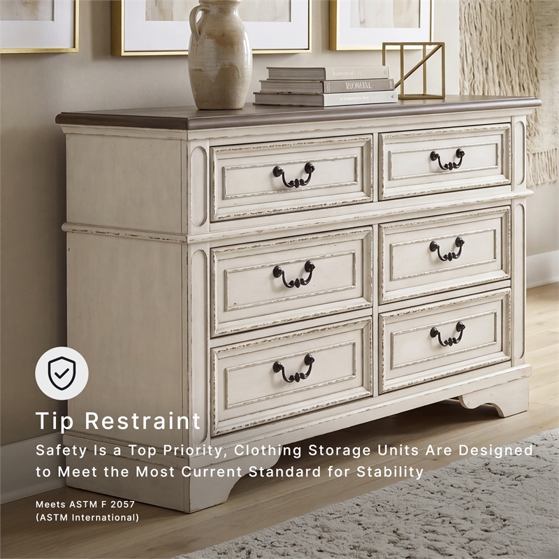 Ashley Furniture Realyn Engineered Wood 6 Drawer Double Dresser in Mahogany