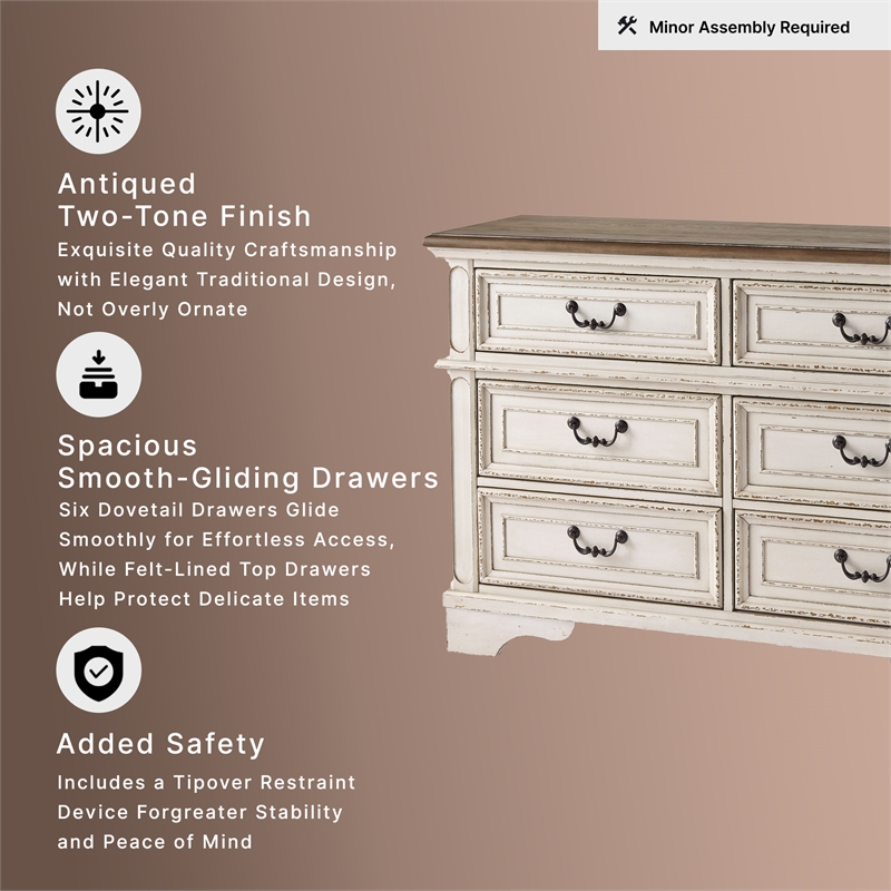 Ashley Furniture Realyn Engineered Wood 6 Drawer Double Dresser in Mahogany