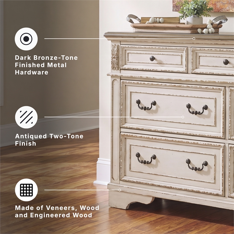 Signature Design by Ashley Realyn 7-Drawer Dresser in Chipped White/Brown