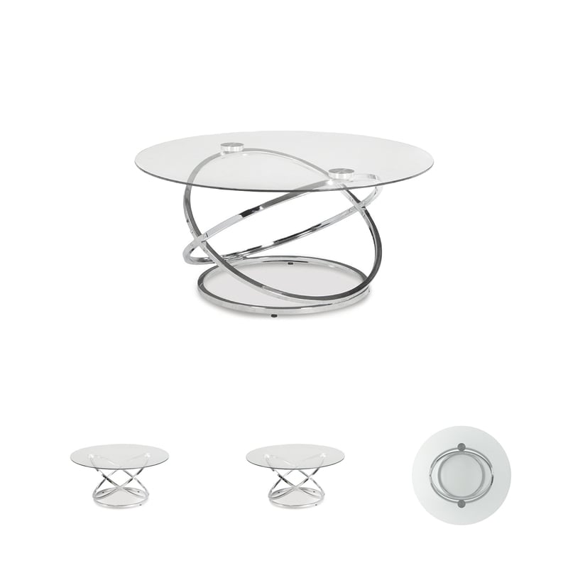 Ashley Furniture Modern Hollynyx 3 Piece Glass Top Coffee Table Set in Chrome