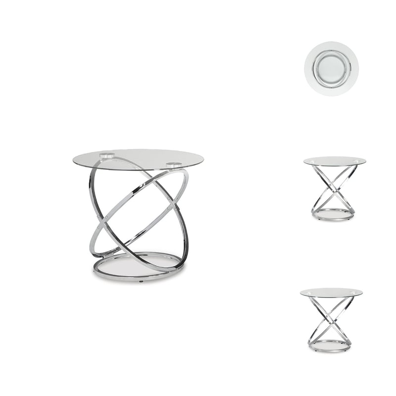 Ashley Furniture Modern Hollynyx 3 Piece Glass Top Coffee Table Set in Chrome