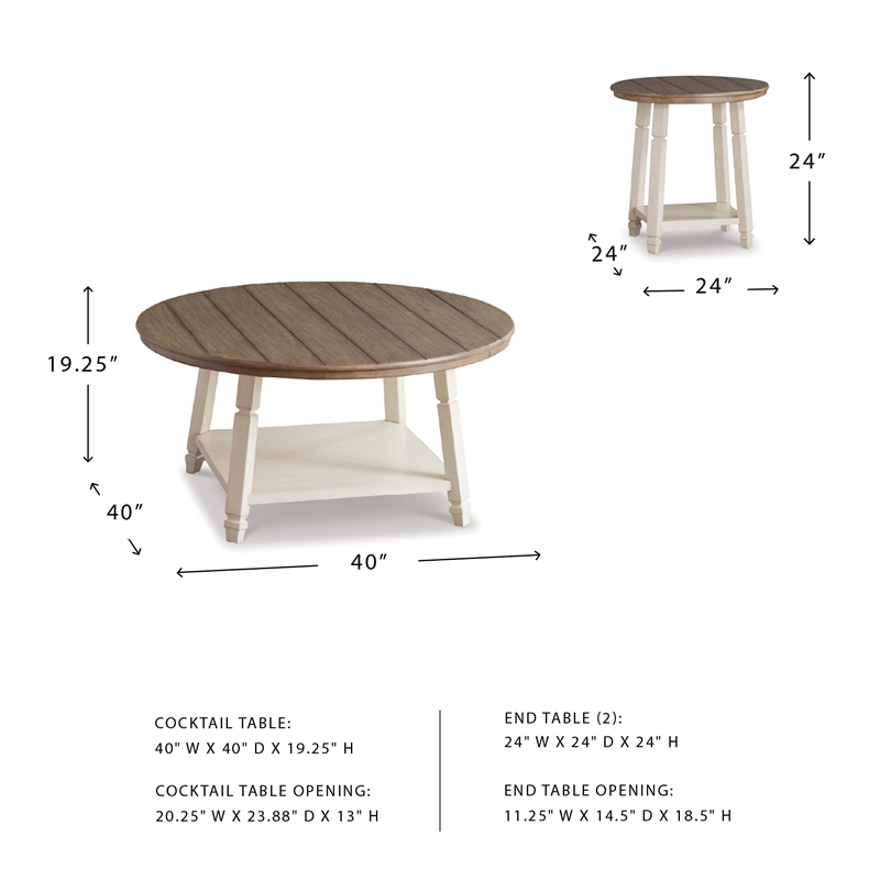 Ashley Furniture Bolanbrook 3 Piece Coffee Table Set in White and Oak