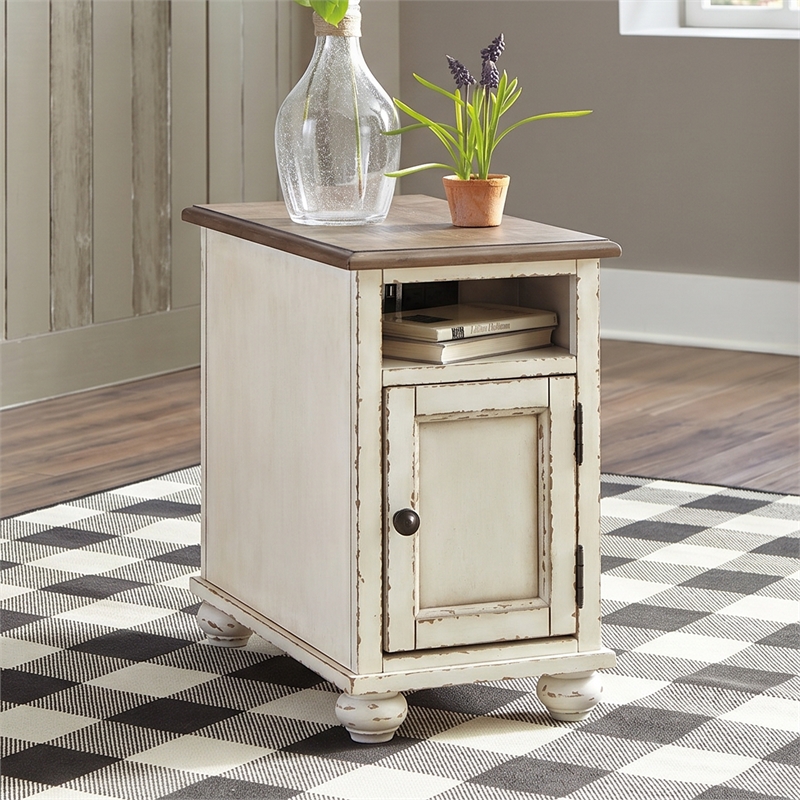 Signature Design by Ashley Realyn Storage End Table with USB Ports in White