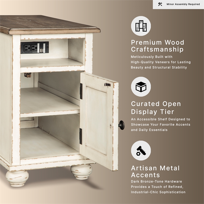 Signature Design by Ashley Realyn Storage End Table with USB Ports in White