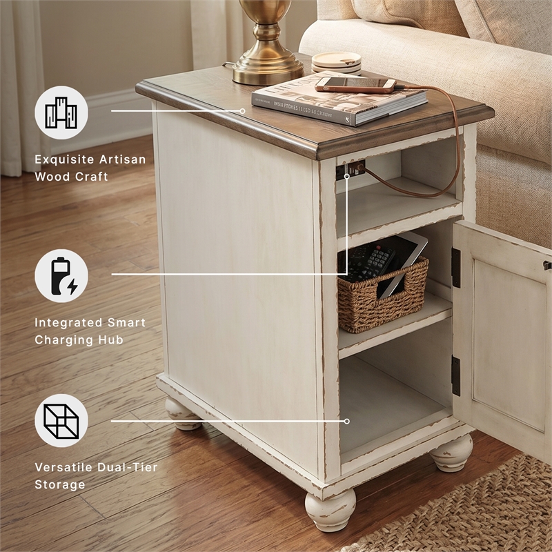 Signature Design by Ashley Realyn Storage End Table with USB Ports in White