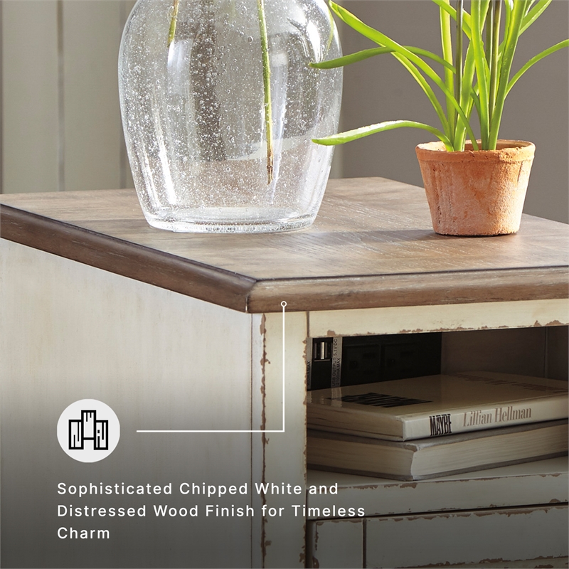 Signature Design by Ashley Realyn Storage End Table with USB Ports in White