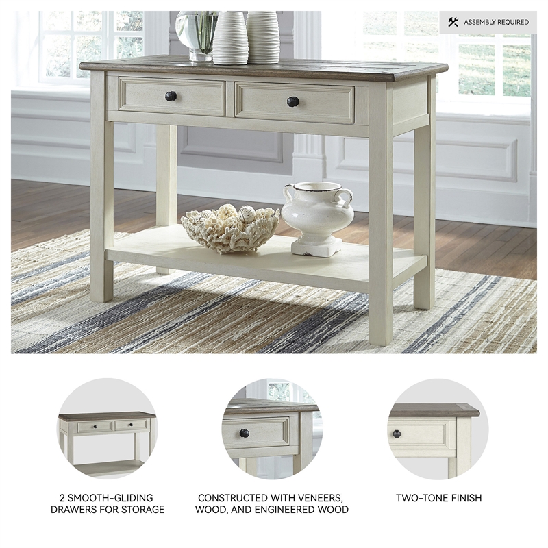 Ashley Bolanburg Engineered Wood 2-Drawer Console Table in Antique White