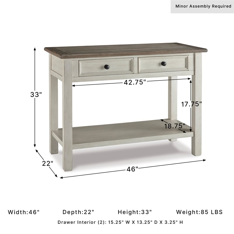Ashley Bolanburg Engineered Wood 2-Drawer Console Table in Antique White