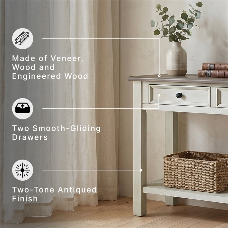 Ashley Bolanburg Engineered Wood 2-Drawer Console Table in Antique White