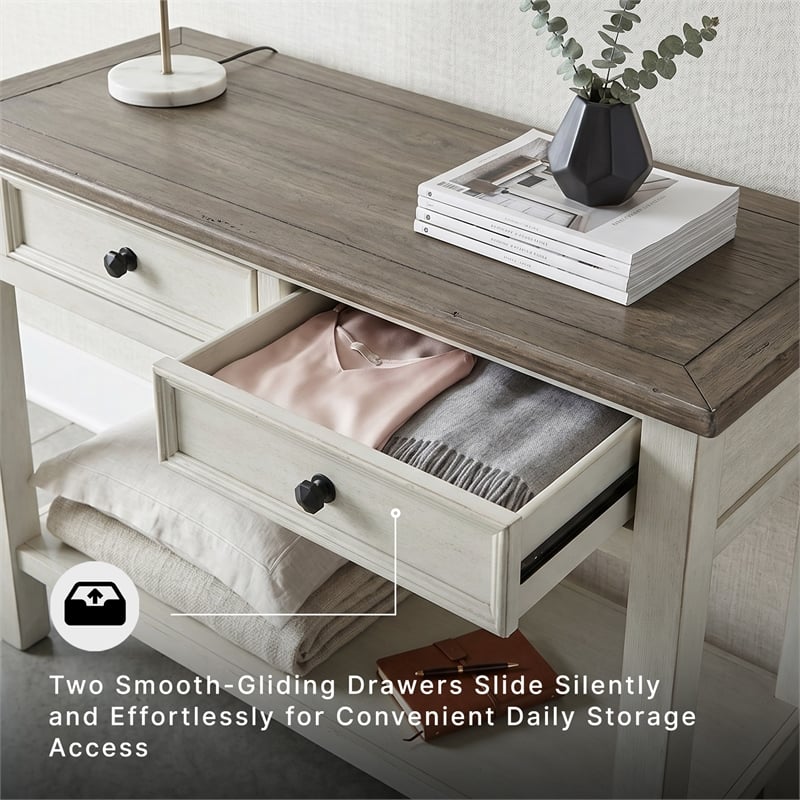 Ashley Bolanburg Engineered Wood 2-Drawer Console Table in Antique White