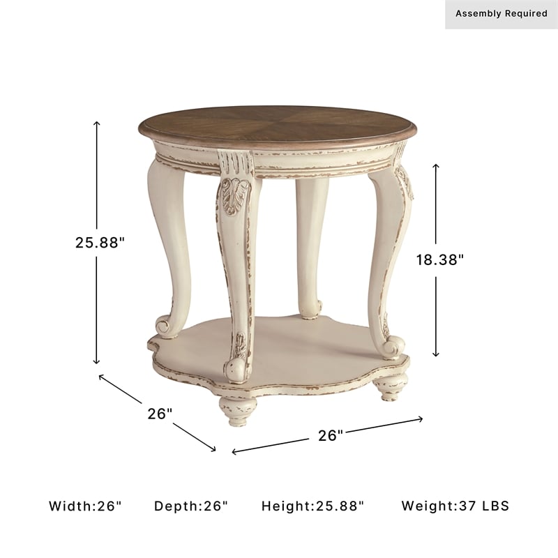 Signature Design by Ashley Realyn Round End Table in Chipped White and Brown