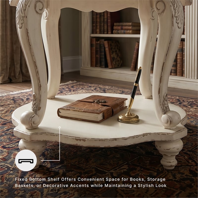 Signature Design by Ashley Realyn Round End Table in Chipped White and Brown