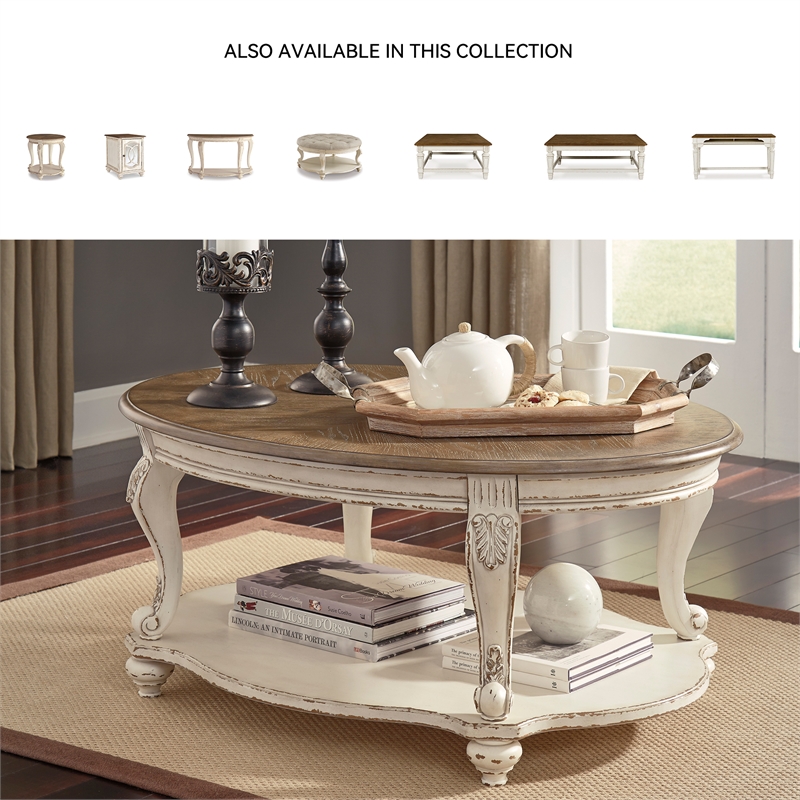 Ashley Furniture Realyn Mirrored Storage End Table in Chipped White/Brown