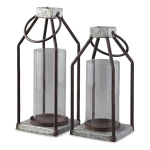 Ashley Diedrick 2 Piece Metal and Glass Lantern Candle Holder Set