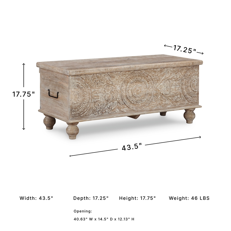 Ashley Fossil Modern Wood Ridge Storage Bench in Antique White and Brown