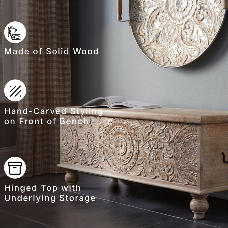 Ashley Fossil Modern Wood Ridge Storage Bench in Antique White and Brown
