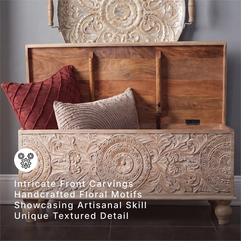 Ashley Fossil Modern Wood Ridge Storage Bench in Antique White and Brown