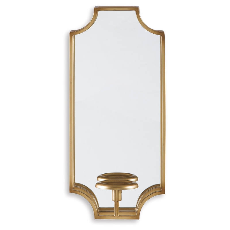 Ashley Dumi Metal and Mirrored Glass Wall Sconce Candle Holder in Gold