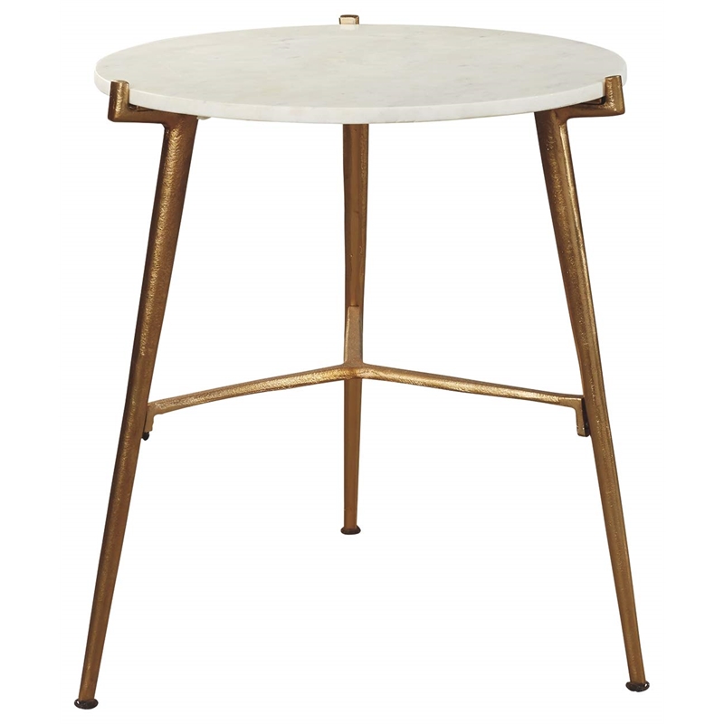 Signature Design by Ashley Chadton Marble Top Accent Table in White and Gold