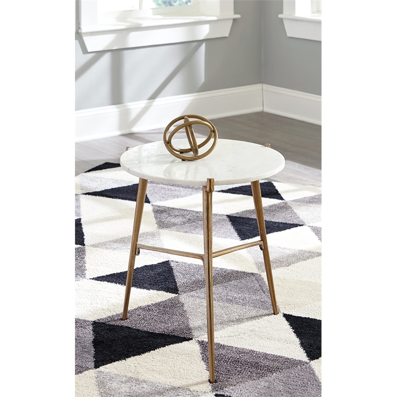 Signature Design by Ashley Chadton Marble Top Accent Table in White and Gold
