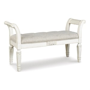 Ashley Realyn Tufted Bench with Scrolled Arm in Antique White