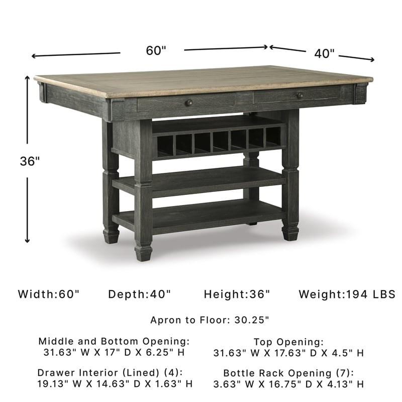 Ashley Furniture Tyler Creek Wine Rack Counter Height Dining Table in Black