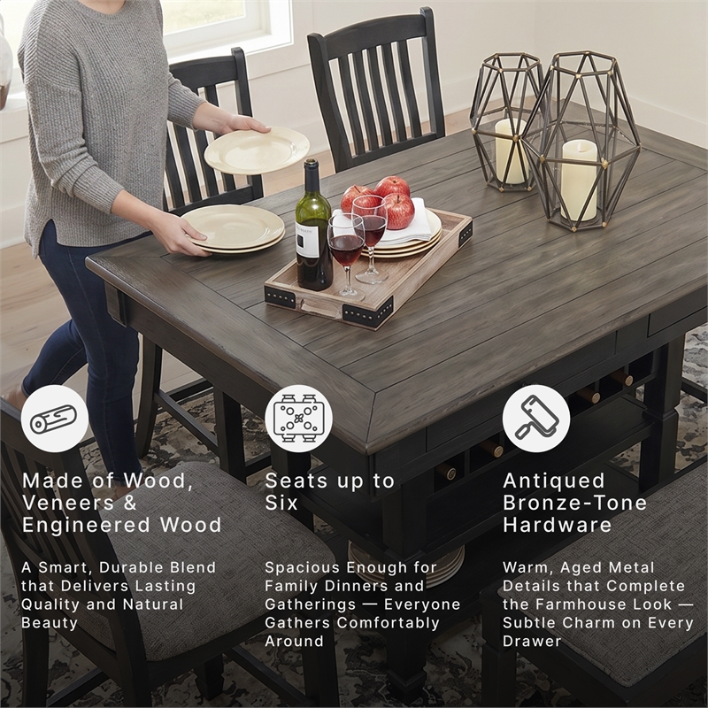 Ashley Furniture Tyler Creek Wine Rack Counter Height Dining Table in Black