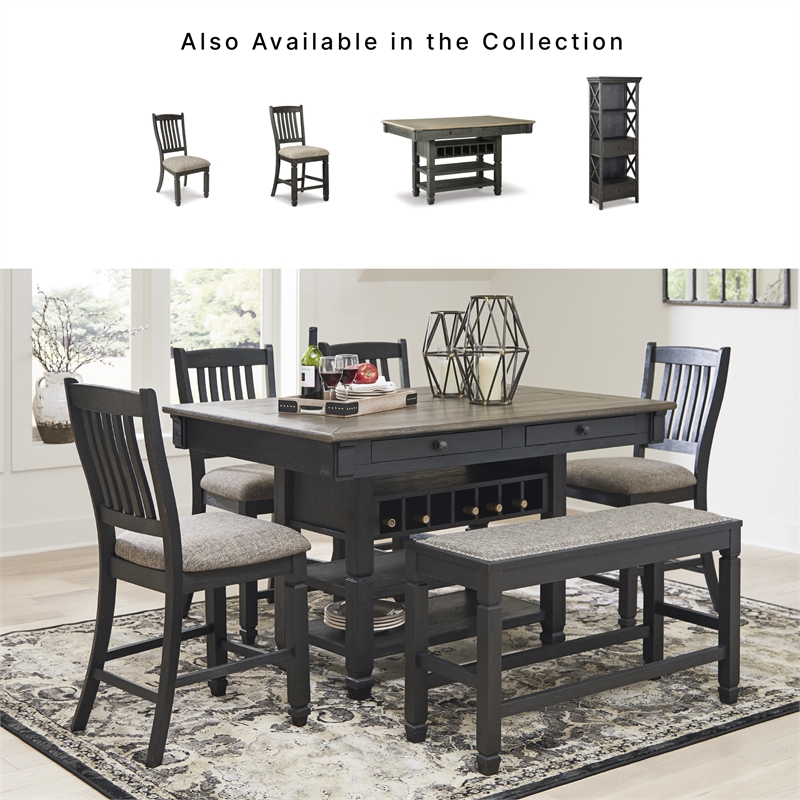 Ashley Furniture Tyler Creek Wine Rack Counter Height Dining Table in Black