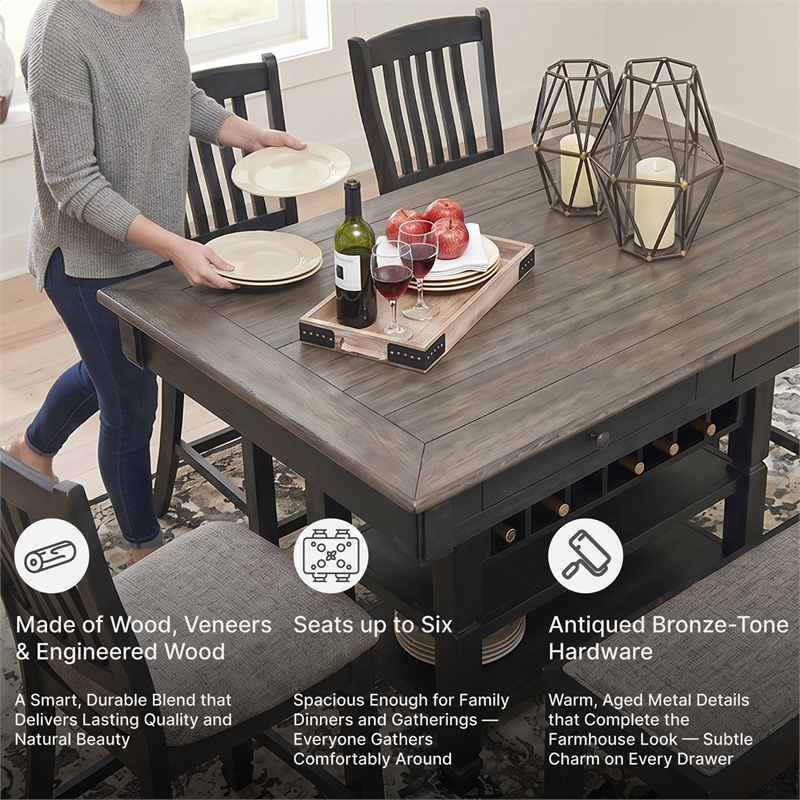 Ashley Furniture Tyler Creek Wine Rack Counter Height Dining Table in Black