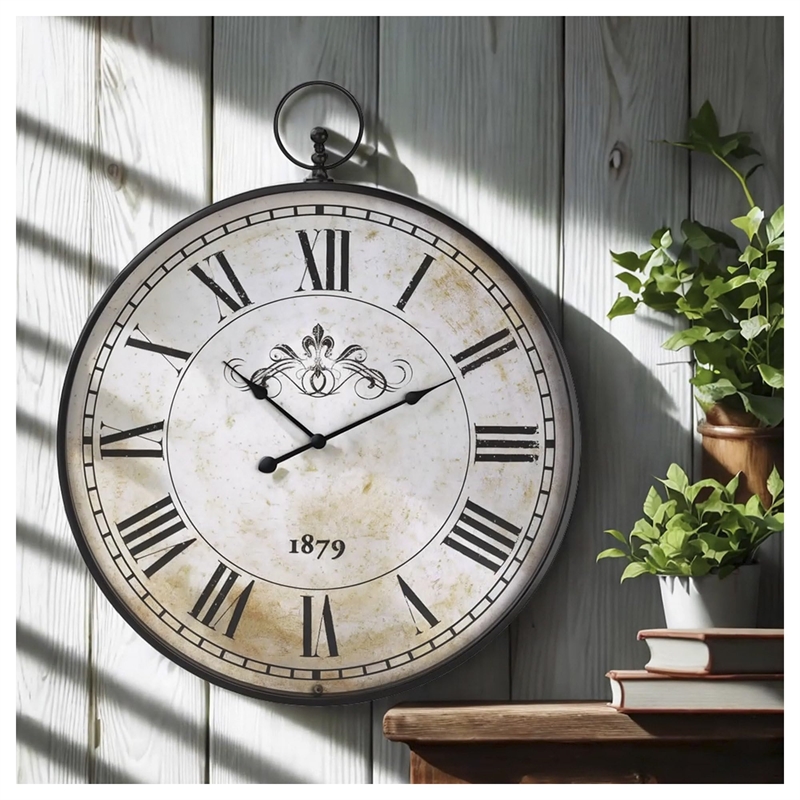 Signature Design by Ashley Augustina Metal Round Wall Clock in Antique Black