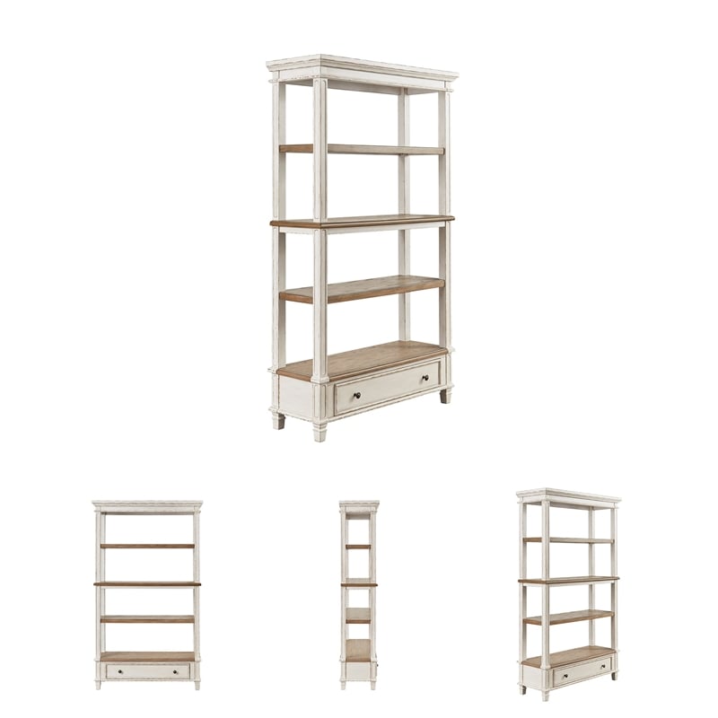 Signature Design by Ashley Realyn 4 Shelf Bookcase in Antique White and Brown