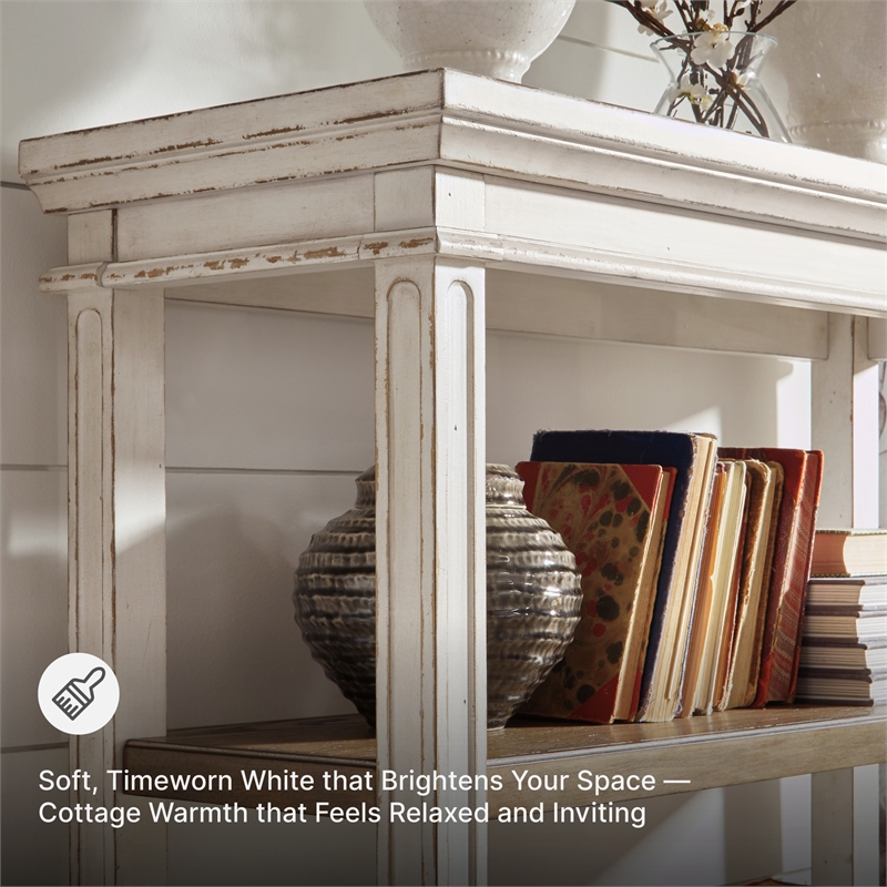 Signature Design by Ashley Realyn 4 Shelf Bookcase in Antique White and Brown