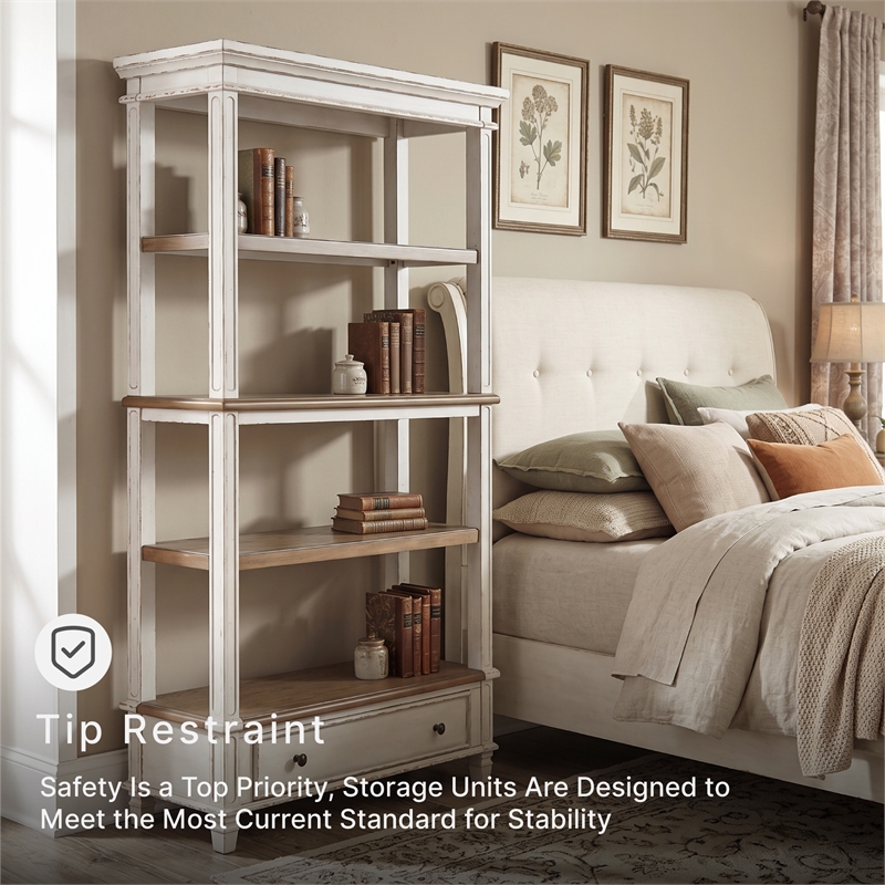 Signature Design by Ashley Realyn 4 Shelf Bookcase in Antique White and Brown