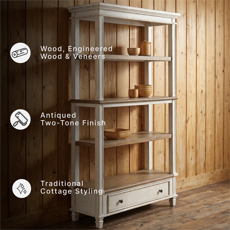 Signature Design by Ashley Realyn 4 Shelf Bookcase in Antique White and Brown