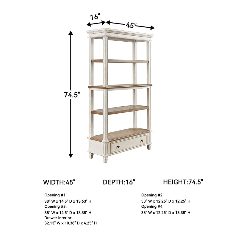 Signature Design by Ashley Realyn 4 Shelf Bookcase in Antique White and Brown