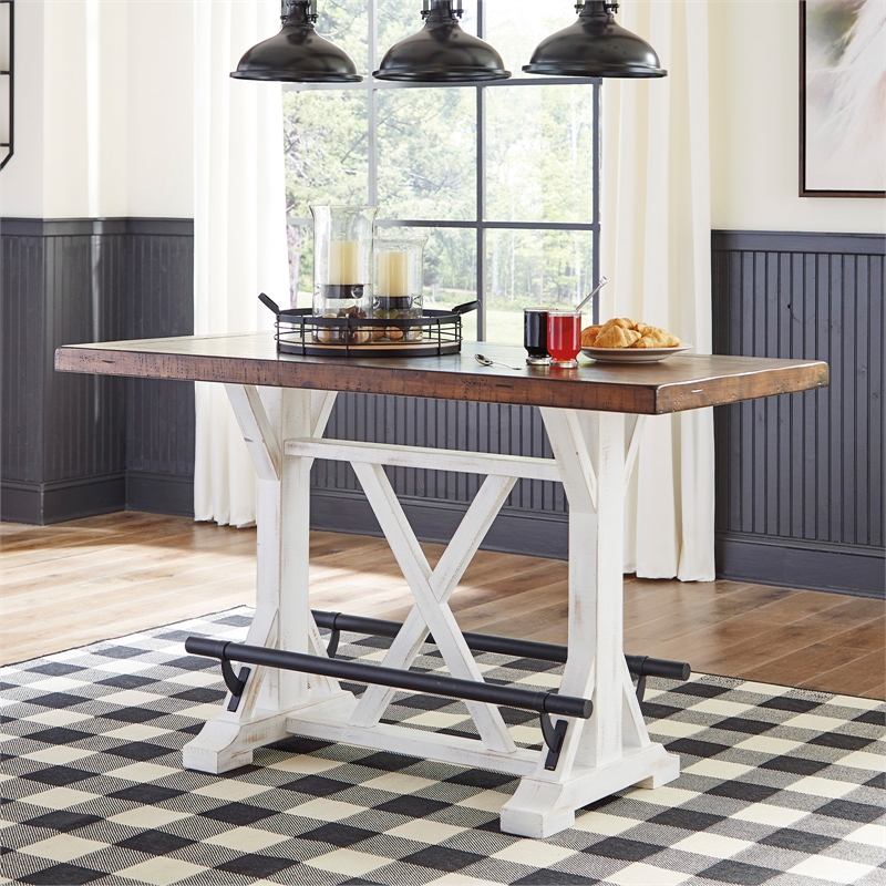 Ashley Furniture Valebeck Wood Counter Height Dining Table in White and Brown
